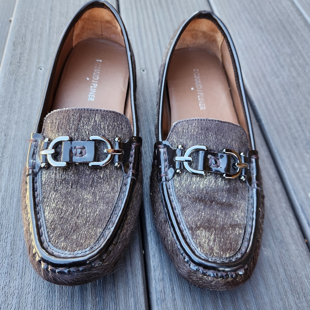 Donald J Pliner Viky Pony Hair Driver Loafer Brown/Metallic Gold Size 7M
